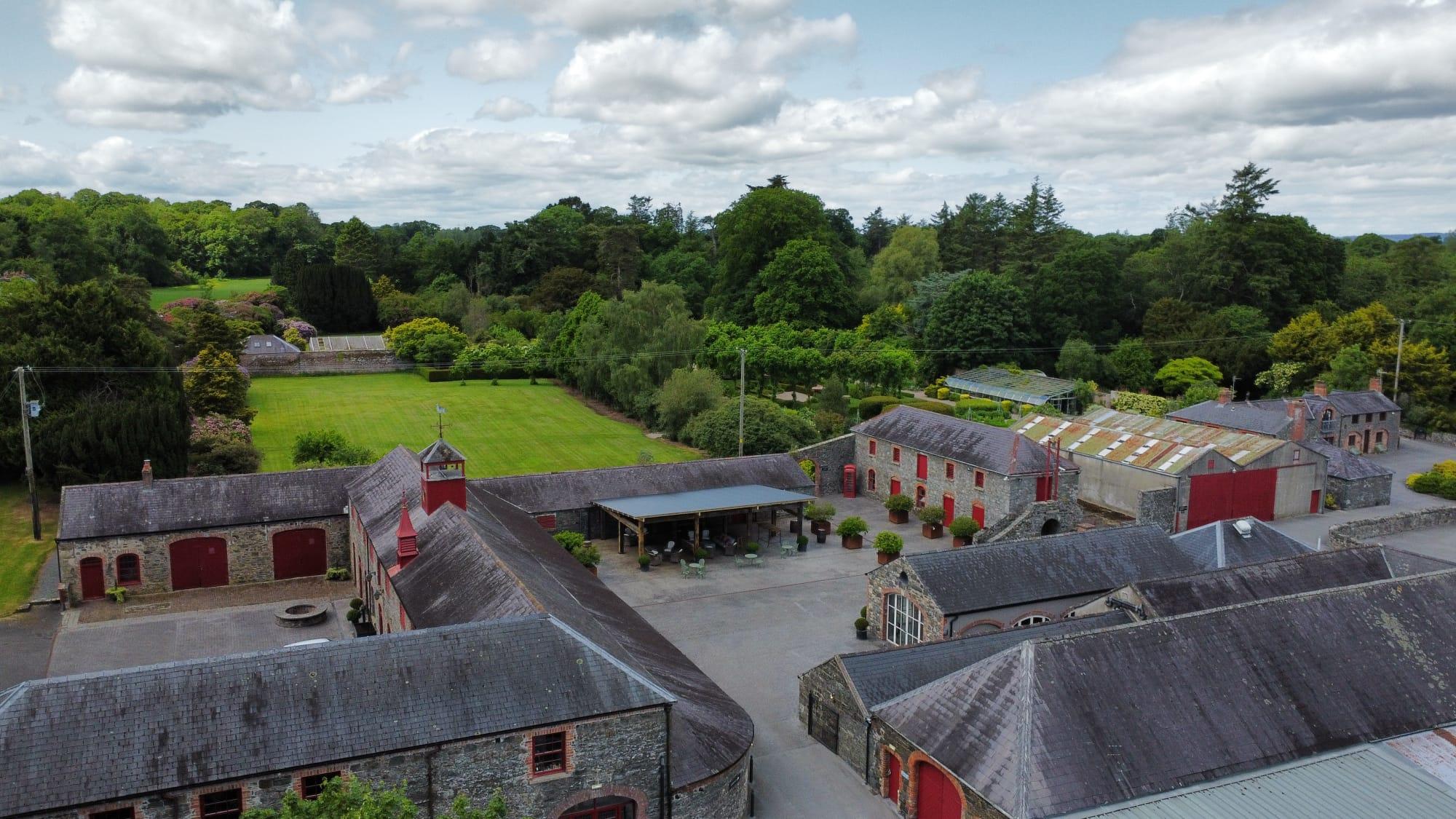 Aerial Image of the Courtyard and Walled Gardens at Larchfield Estate