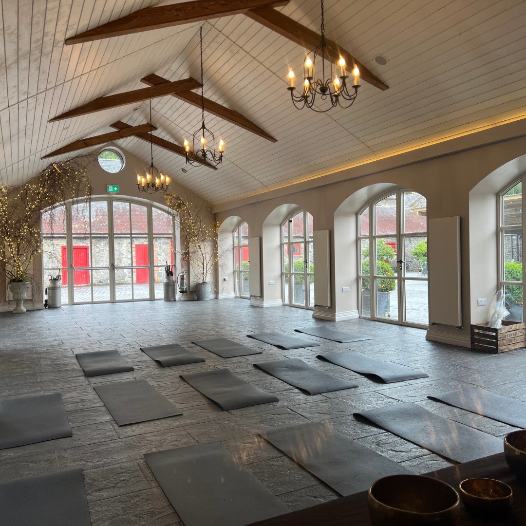 Yoga mats in the Orangery at Larchfield Estate.