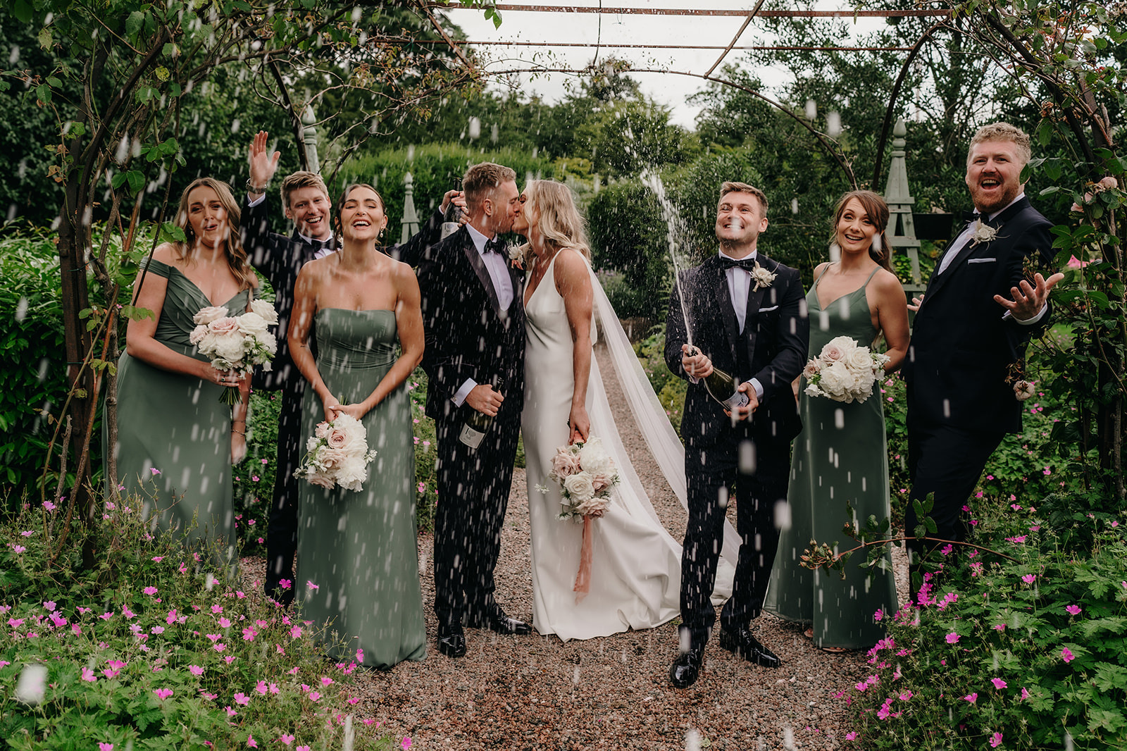Champagne Spray in the Walled Gardens at Larchfield Estate